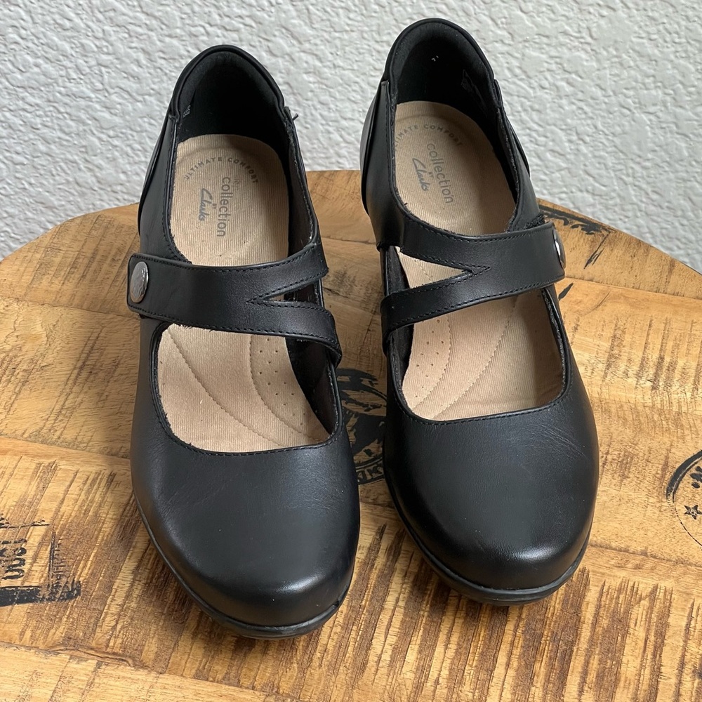 Clarks Mary Jane Black Comfort Cushioned Footbed Shoes Womens 10 N